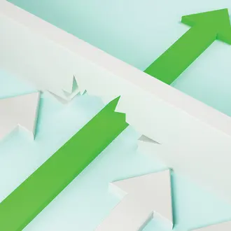 An arrow breaks through a wall while other arrows stay behind