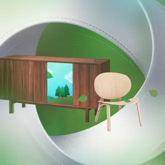 A circular recycling symbol with IKEA furniture