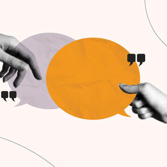 Hands holding quote bubbles