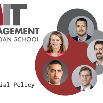 MIT Sloan School of Management logo with headshots of five faculty members on shaded circles