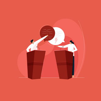 Graphic of man and woman debating.