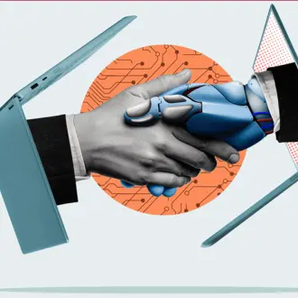 AI and human shaking hands