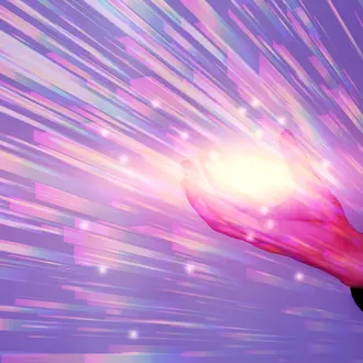 A hand touches a plethora of shapes