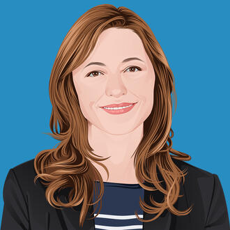 Illustration of a smiling woman in front of a blue background