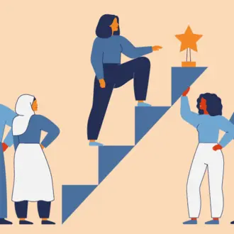 Illustration of people climbing steps