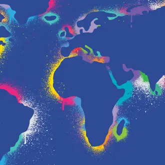 Stencil picture of a world map.