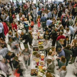 A time lapse of a large group of people at an event