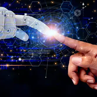 Robot and human finger touching