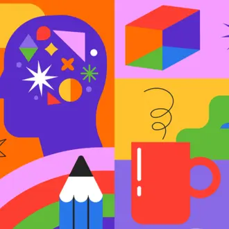 Colorful graphic depicting creative pursuits