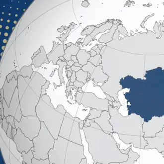 Graphic of a map of the world with central Asia Highlighted 