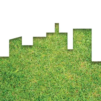 A city skyline silhouette made of grass
