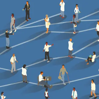 Illustration of people connected via network nodes