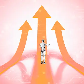 A robot contemplates 3 different paths 