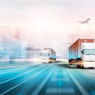Transportation logistics with artificial intelligence including cargo, trucks, and a plane