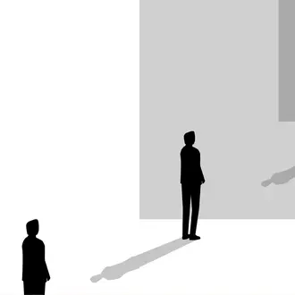 Simple illustration of people standing in a line facing the same direction