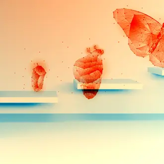 The transformation from a larva into a butterfly