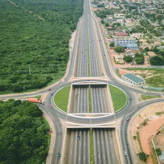 Drone Photograph of highway in Ghana