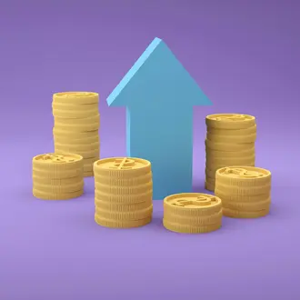 Illustartion of Stacks of Coins and an Arrow