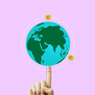 Person Pointing At An Earth Icon