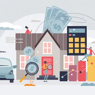 Energy bills and expensive payment for house utilities tiny person concept. High cost for heating, electricity and water consumption vector illustration. Financial budget calculation and rising prices