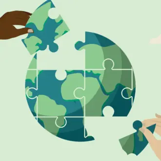 Illustration of earth as puzzle being put together