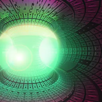 Illustration of a fusion reactor glowing green