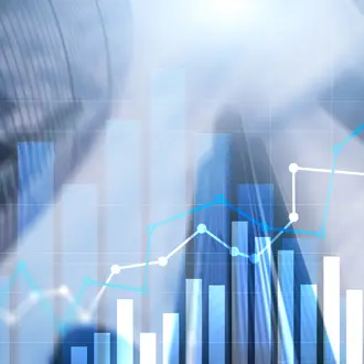 Stock image of financial graphs and charts.