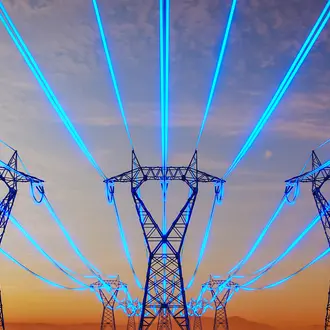 neon blue illustrated high-voltage power lines 