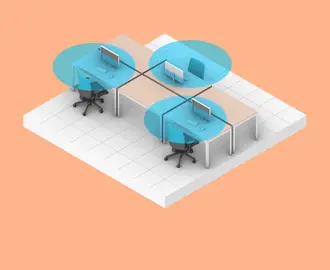 an office floorplan with highlighted desks for social distancing