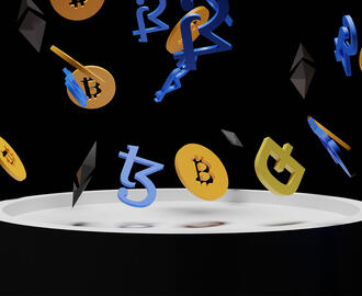 Various cryptocurrencies thrown in mid-air