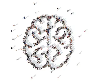 Image of a group of people arranged into the shape of a brain