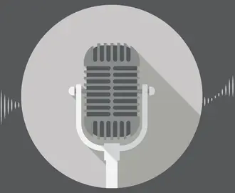 Microphone graphic with soundwaves