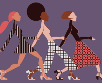 Graphic of diverse women walking the catwalk.