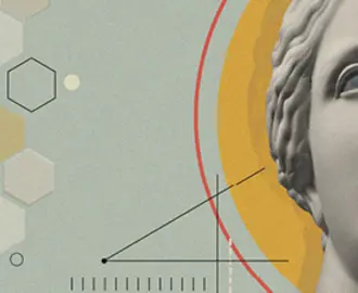 Art collage with geometric shapes and Venus sculpture.