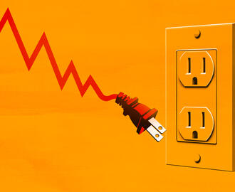 An illustration of a stock market graph that is also a plug, currently unplugged from a wall outlet