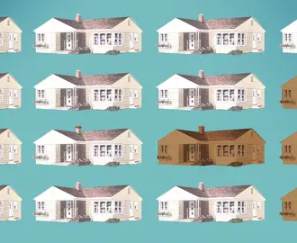 A pattern of illustrated houses - most in white and some in brown