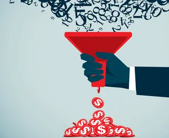Number flowing into funnel coming out dollars.