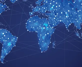 Illustration of network nodes across map of world