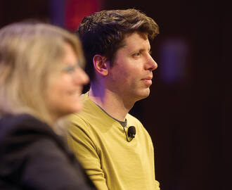 Sam Altman and Sally Kornbluth during a discussion at MIT