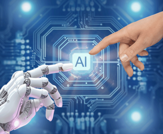 Robot hand reaching out to human hand