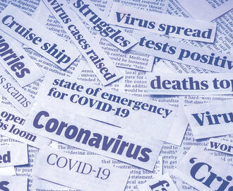 Various coronavirus newspaper headline clippings