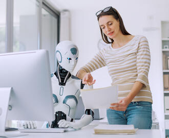 Woman with robot