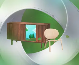 A circular recycling symbol with IKEA furniture