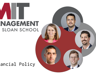 MIT Sloan School of Management logo with headshots of five faculty members on shaded circles
