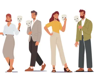 Graphic image of people holding masks