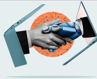 AI and human shaking hands