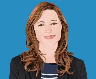 Illustration of a smiling woman in front of a blue background