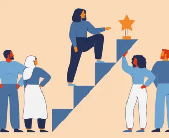 Illustration of people climbing steps