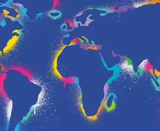 Stencil picture of a world map.