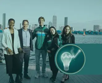 SISC working group members in front of the Boston skyline